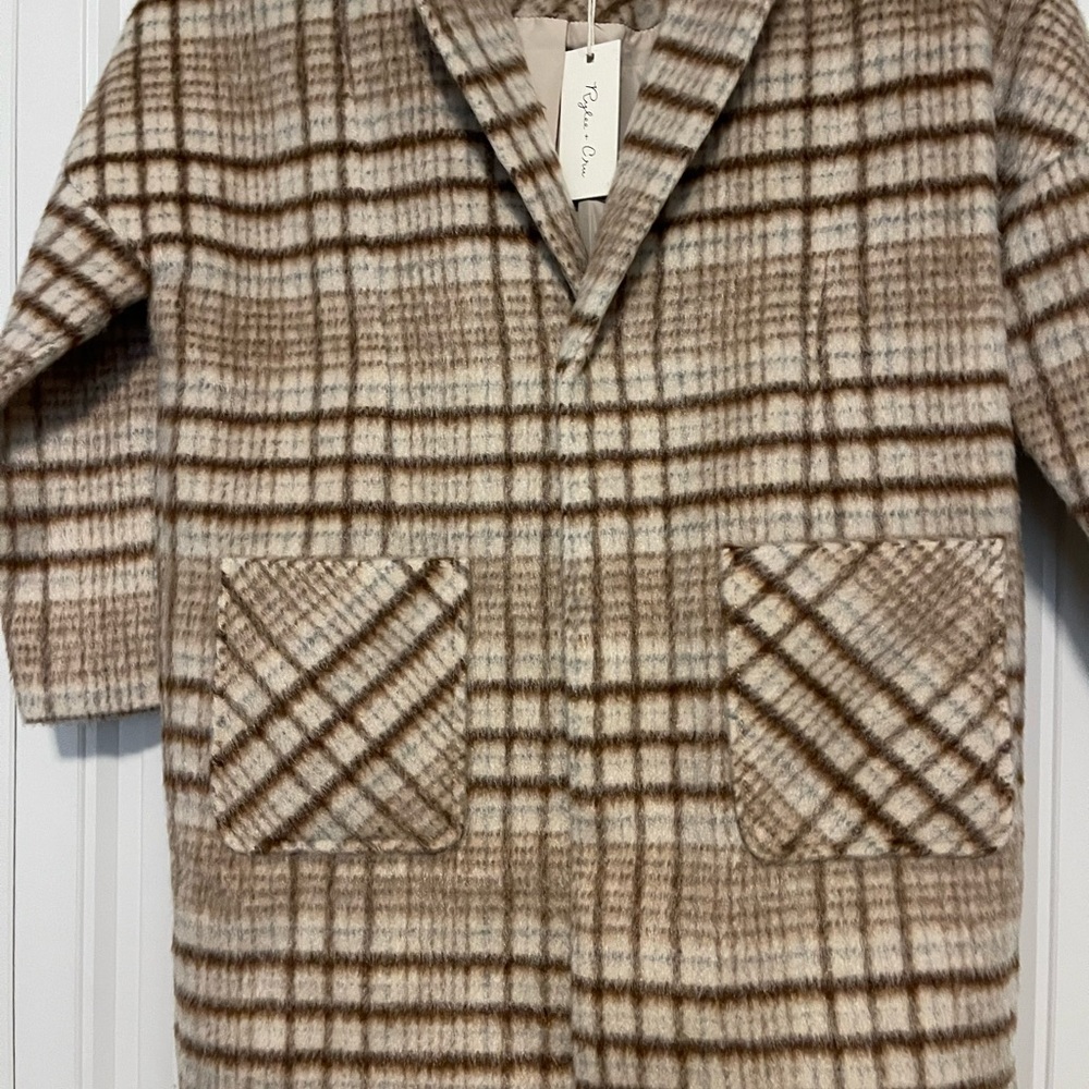 Rylee + Cru Longline Rustic Plaid Coat Girls size 6/7Y